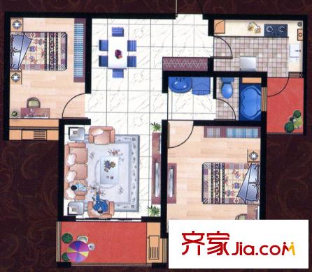 同濟(jì)家園A3戶型 2室2廳1衛(wèi)