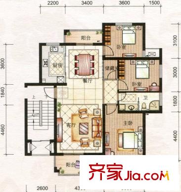 福田花園戶型E 3室2廳1衛(wèi)1廚