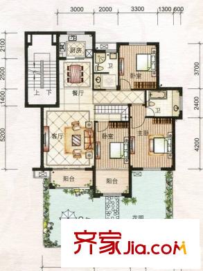 福田花園戶型D 3室2廳2衛(wèi)1廚
