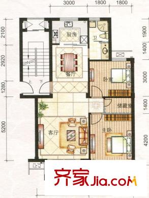 福田花園戶型A 2室2廳1衛(wèi)1廚
