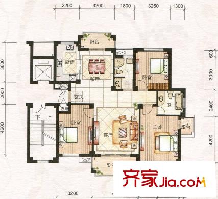 福田花園戶型H 3室2廳2衛(wèi)1廚