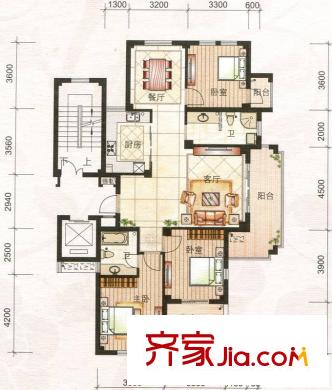 福田花園戶型F 3室2廳2衛(wèi)1廚