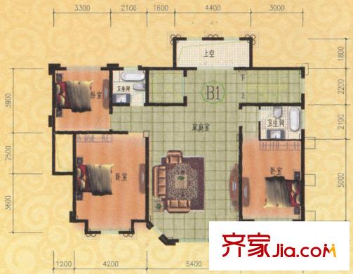 蓮花二區(qū)戶型圖B1二層戶型 3室2廳2衛(wèi)1廚