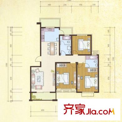 左岸名都O戶型 3室2廳2衛(wèi)1廚