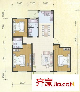 左岸名都L戶型 3室2廳2衛(wèi)1廚