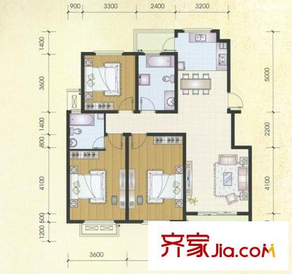 左岸名都F戶型 3室2廳2衛(wèi)1廚