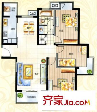 泰州萬達廣場A3戶型 3室2廳1衛(wèi)1廚