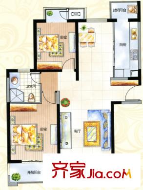 泰州萬達廣場A1戶型 2室2廳1衛(wèi)1廚