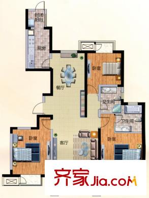 泰州萬達廣場B戶型 3室2廳2衛(wèi)