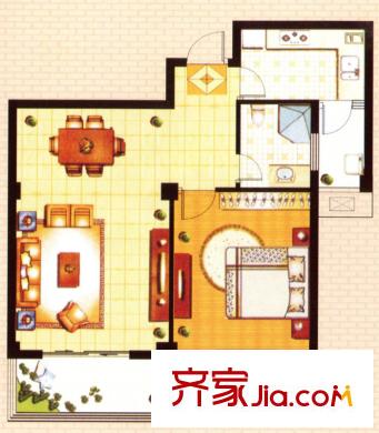 榕錦花園A2戶型 1室2廳1衛(wèi)1廚