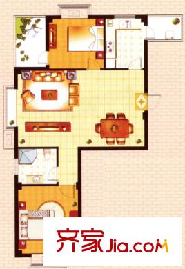 榕錦花園B3戶型 2室2廳1衛(wèi)1廚