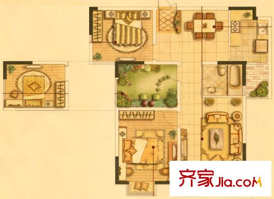 皇廷御苑3號樓F戶型 2室2廳1衛(wèi)1廚