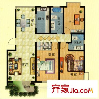亞美國際花園三室兩廳兩衛(wèi)128平方米 3室2廳2衛(wèi)1廚