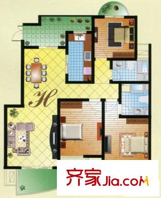 海泰尚城國際二期高層戶型H 3室2廳2衛(wèi)