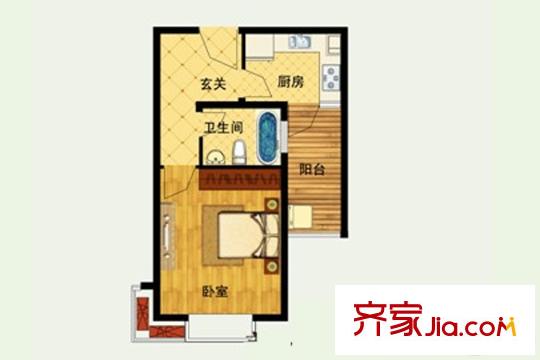 嘉中名苑a戶型 1室1廳1衛(wèi)1廚