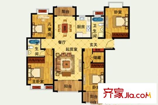 嘉中名苑f戶型 4室2廳2衛(wèi)1廚