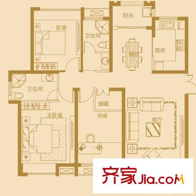 藍(lán)岳相府B戶型 127.00 3,2,2 3室2廳2衛(wèi)