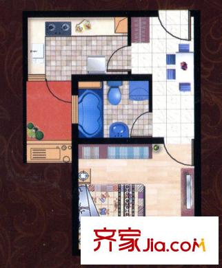 同濟(jì)家園B2戶型 1室1廳1衛(wèi)