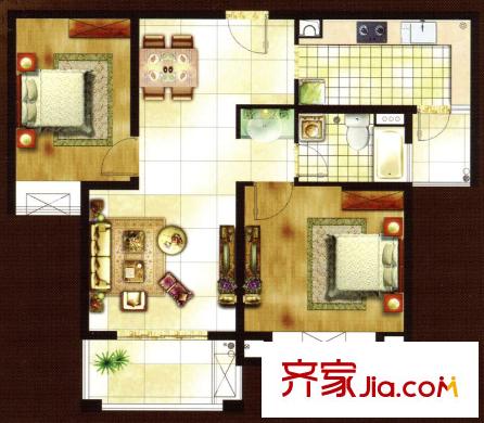 同濟(jì)家園A2戶型 2室2廳1衛(wèi)