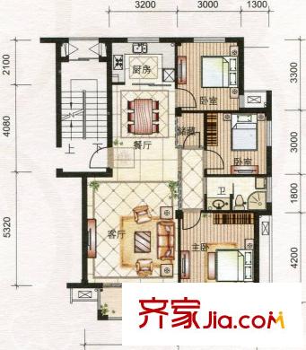 福田花園戶型B 3室2廳1衛(wèi)1廚