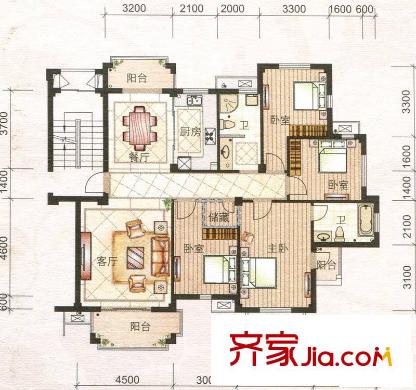 福田花園戶型G 4室2廳2衛(wèi)1廚