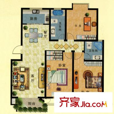 亞美國際花園三室兩廳兩衛(wèi)126平方米 3室2廳2衛(wèi)1廚