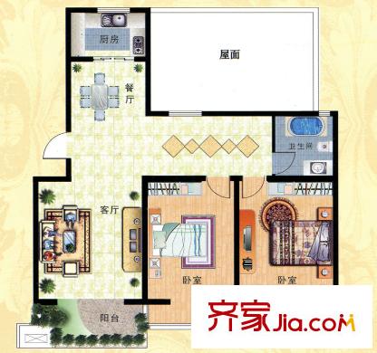 亞美國際花園兩室兩廳一衛(wèi)103平方米 2室2廳1衛(wèi)1廚
