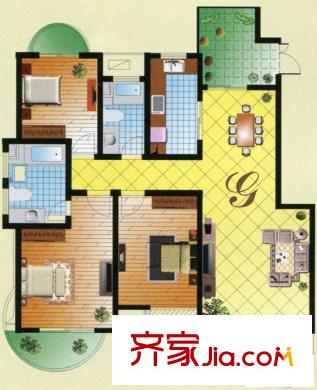 海泰尚城國際二期高層戶型G 3室2廳2衛(wèi)