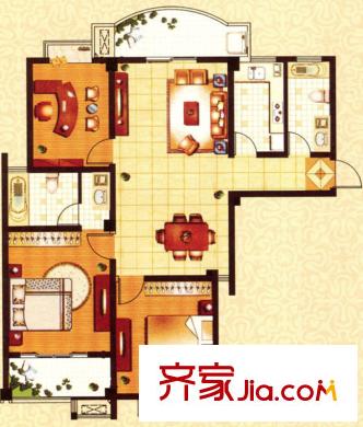 城市公館A21戶型 3室2廳2衛(wèi)1廚