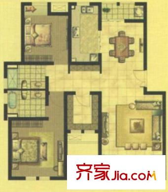 世茂河濱花園戶型圖B 2室2廳2衛(wèi)1廚