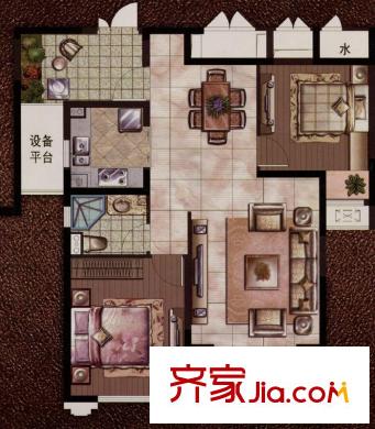 世茂河濱花園B戶型 2室2廳1衛(wèi)