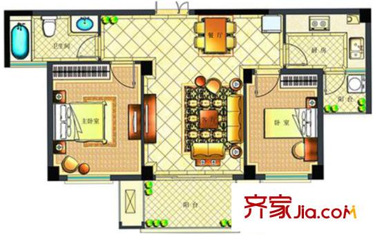 東方不夜城12#05戶型 2室2廳1衛(wèi)1廚