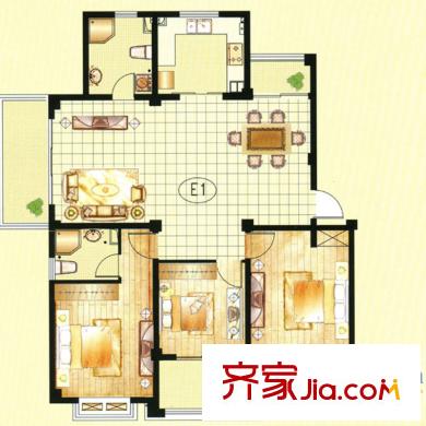 宏盛鳳城麗都E1戶型 3室2廳2衛(wèi)1廚