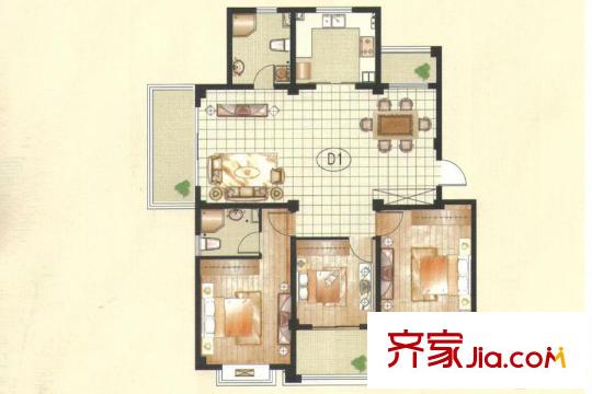 宏盛鳳城麗都D1戶型 3室2廳2衛(wèi)1廚