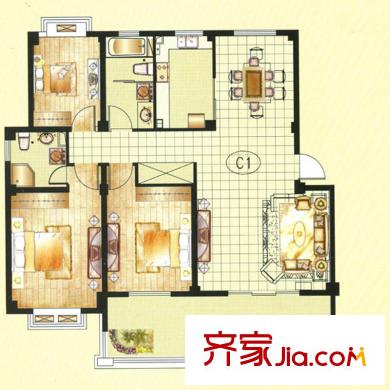 宏盛鳳城麗都C1戶型 3室2廳2衛(wèi)1廚