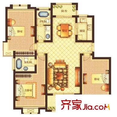 德馳金郡D2戶型 3室2廳2衛(wèi)1廚