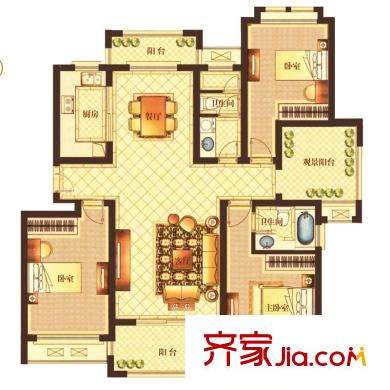 德馳金郡D1戶型 3室2廳2衛(wèi)1廚