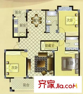 宏博錦園D-4戶型 3室2廳2衛(wèi)1廚