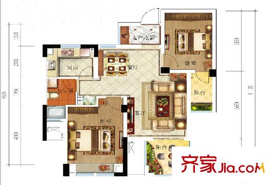 宏博錦園3號樓G8戶型 2室2廳1衛(wèi)1廚
