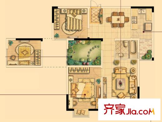 皇廷御苑C戶型 2室2廳1衛(wèi)1廚