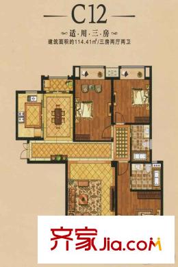 藍(lán)岳相府C12 114.41 3,2,2 3室2廳2衛(wèi)1廚