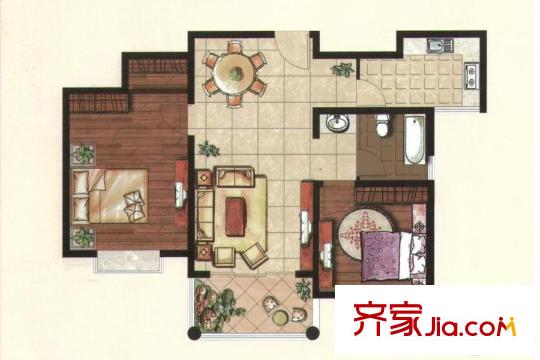 宏盛鳳城麗都22#樓戶型 2室2廳1衛(wèi)1廚