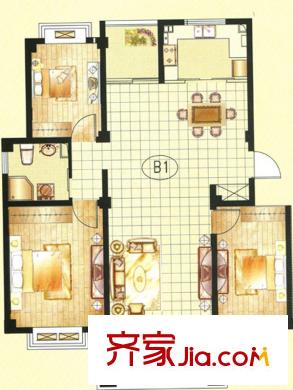 宏盛鳳城麗都B1戶型 3室2廳1衛(wèi)1廚