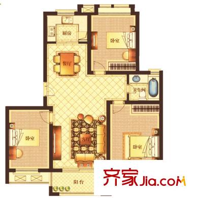 德馳金郡D4戶型 3室2廳1衛(wèi)1廚