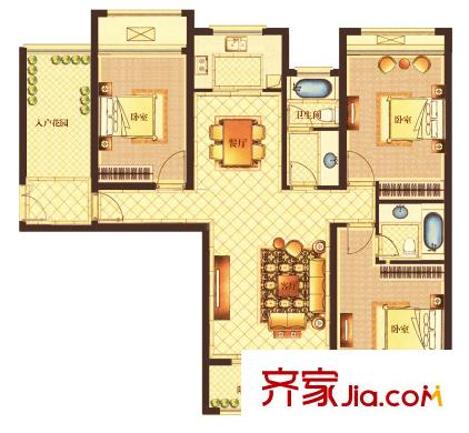 德馳金郡G5戶型 3室2廳2衛(wèi)1廚