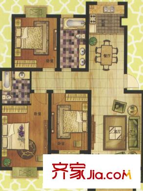 水岸豪庭3戶型 3室2廳2衛(wèi)1廚