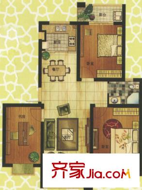 水岸豪庭2戶型 3室2廳1衛(wèi)1廚