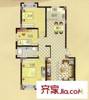 宏博錦園D-1戶型 3室2廳1衛(wèi)1廚