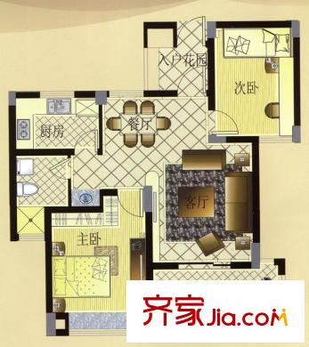 宏博錦園G-6戶型 2室2廳1衛(wèi)1廚