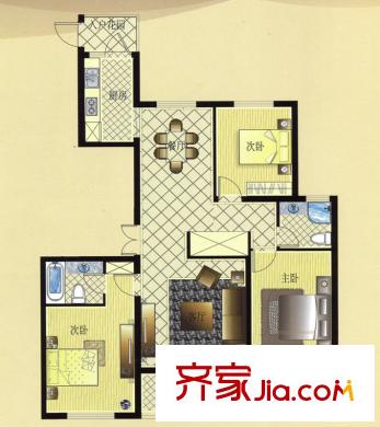 宏博錦園G-2戶型 3室2廳2衛(wèi)1廚